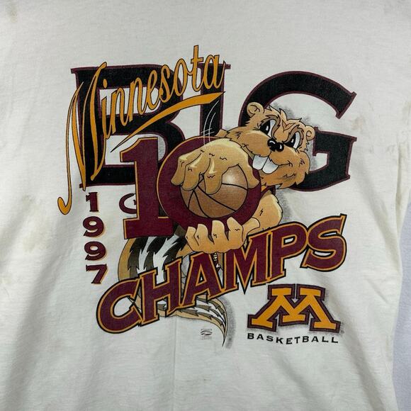 Vintage 1997 Minnesota Gophers Basketball Big 10 Champs Graphic Tee Large - Picture 3 of 10
